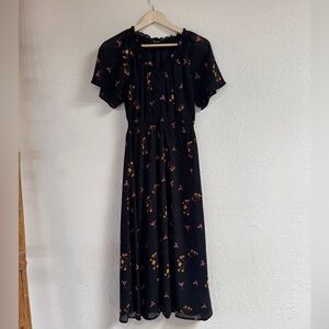 Madewell Georgette V-Neck Black Floral Midi Dress